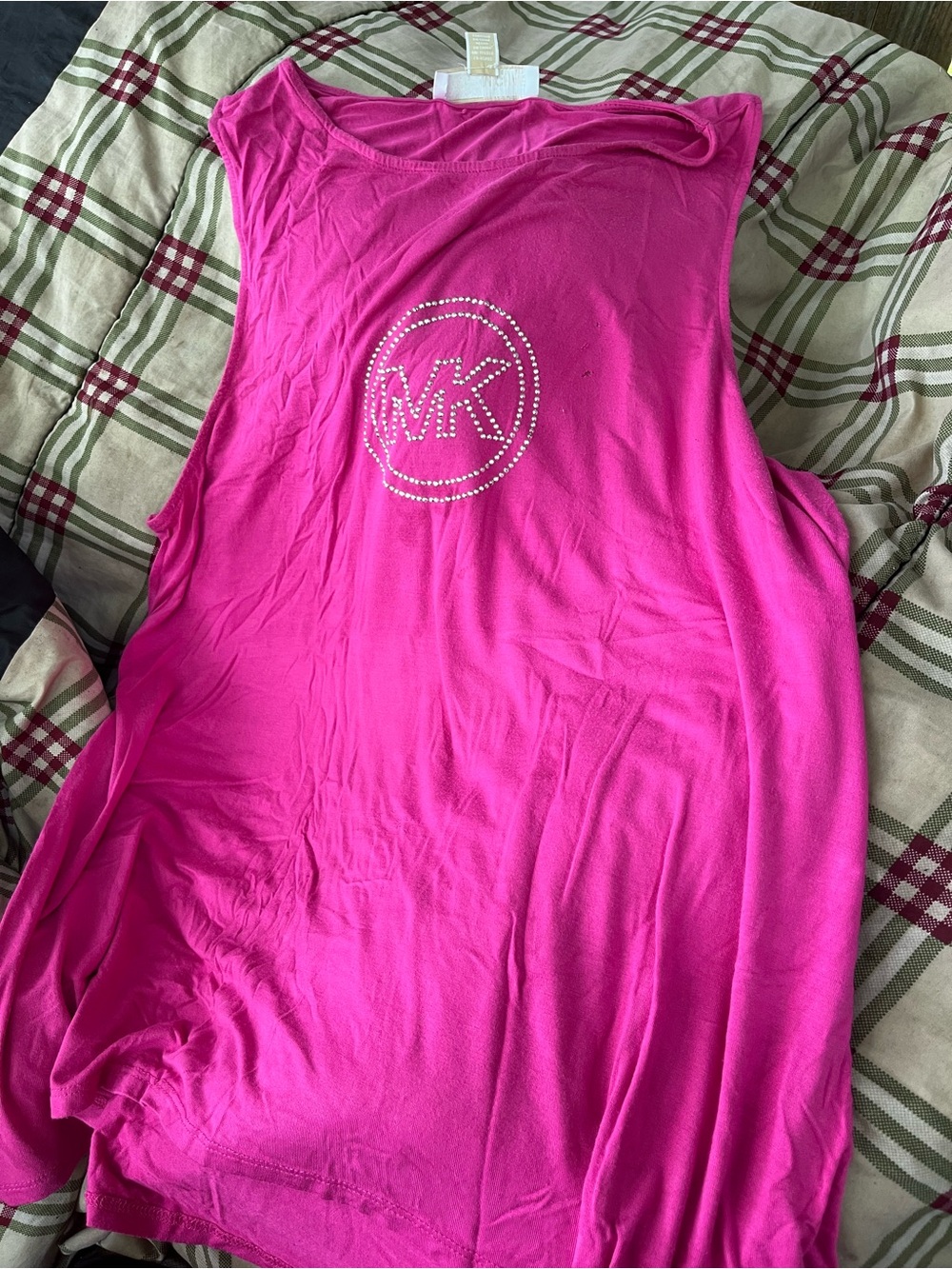 Michael Kors Bright Pink Sleeveless Logo Tank with Studded MK